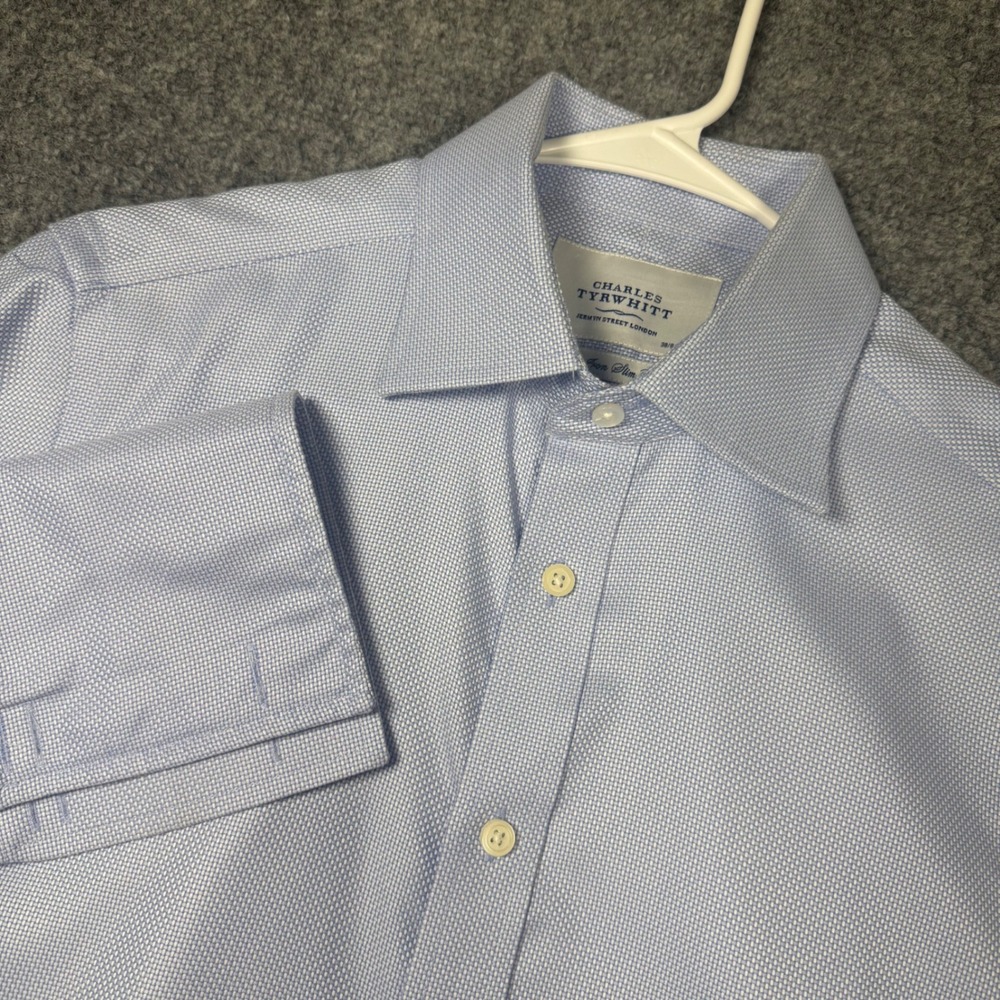 Charles Tyrwhitt Dress Shirt Mens 15/33 Light Blue Slim Fit French Cuff Non-Iron